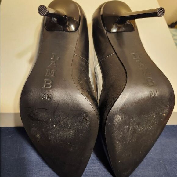 L.A.M.B. Silver/Black Leather "Needle Heel" Pumps Sz. 6 Ret.$498 - Picture 7 of 8